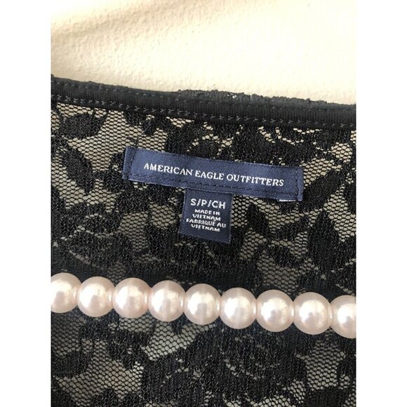 American Eagle Outfitters Size S Black Lace Top Long Bell Sleeves Stretchy - Picture 5 of 5